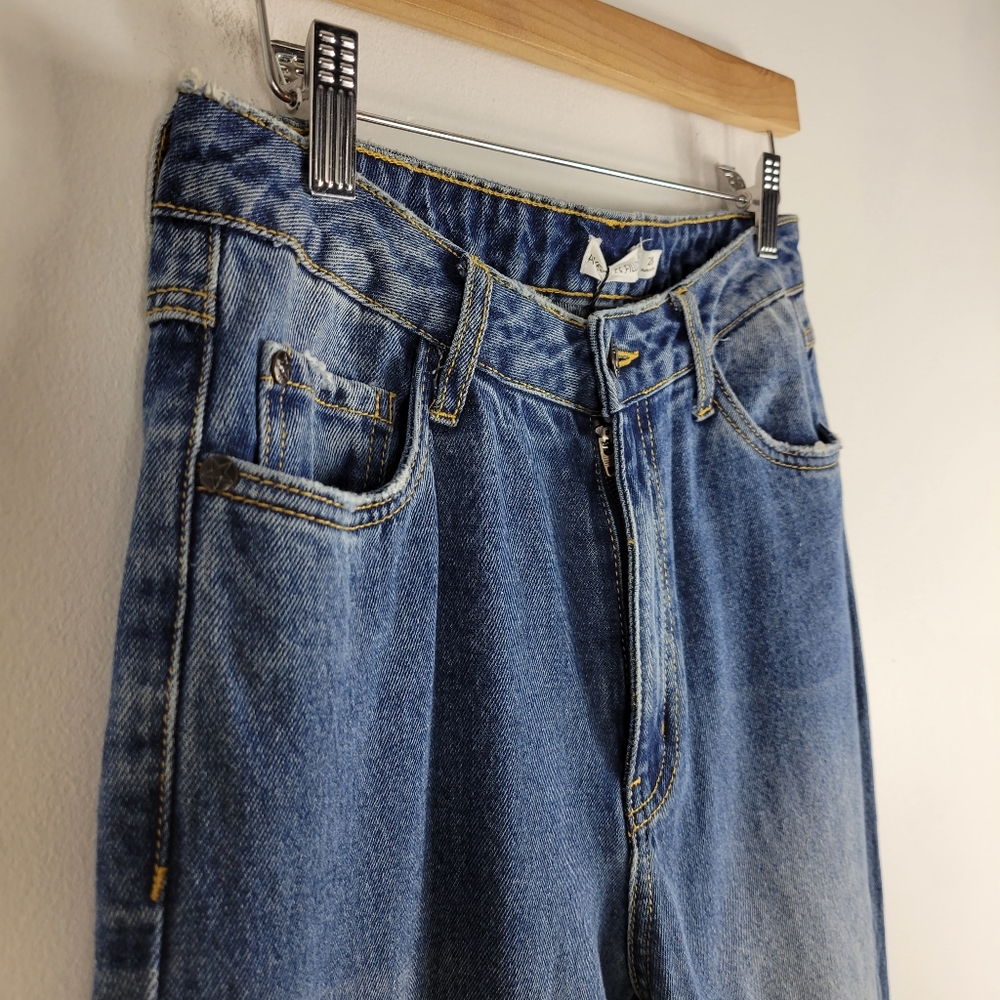New Avec Les Filles High Waist Distressed Straight Leg Split Hem Raw Hem Jeans - Picture 3 of 13